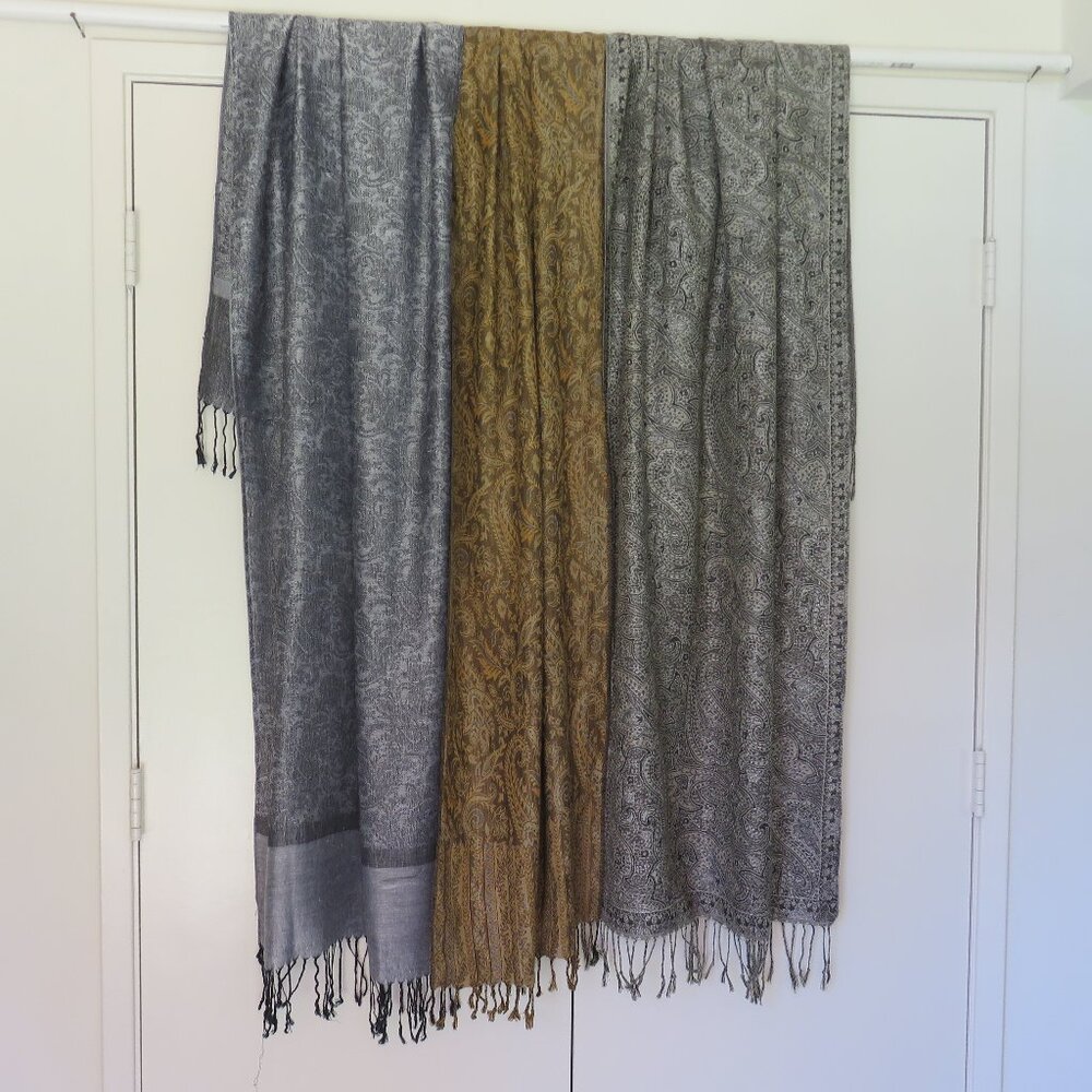 Lot of 3 Fringed Paisley Scarves Wraps.......126